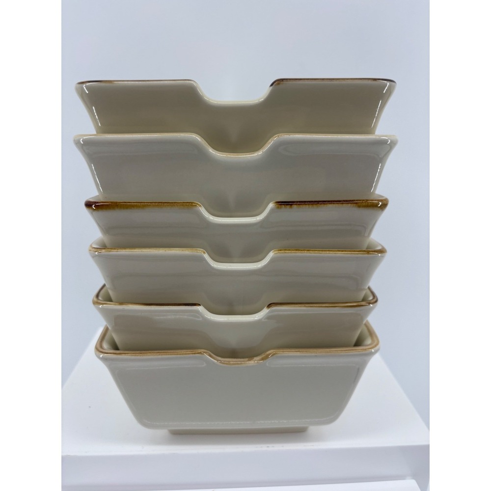 POTTERY BARN Asian Square Putty Noodle Rice Ramen Bowls Set Of 6 Japan - Picture 1 of 7
